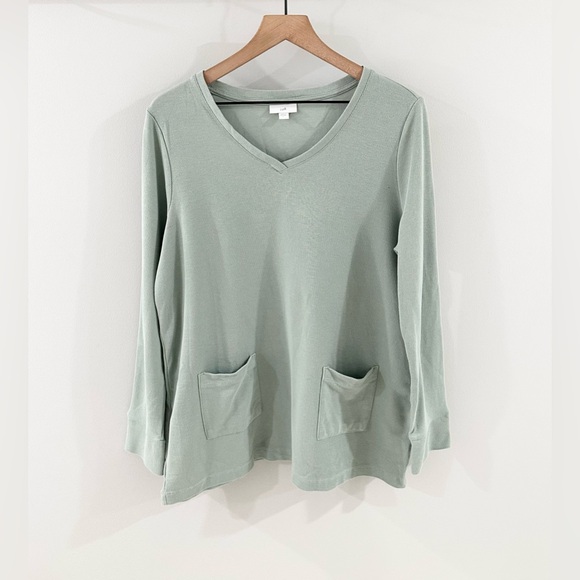 J. Jill Textured Patch-Pocket Knit Tunic In Mineral Green Size Large - Picture 2 of 6